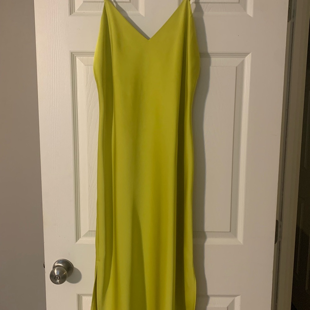 Gianni Bini Lime Green V-Neck Maxi Slip Dress